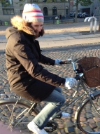 My sister Nikki borrowing Dorte's bike
